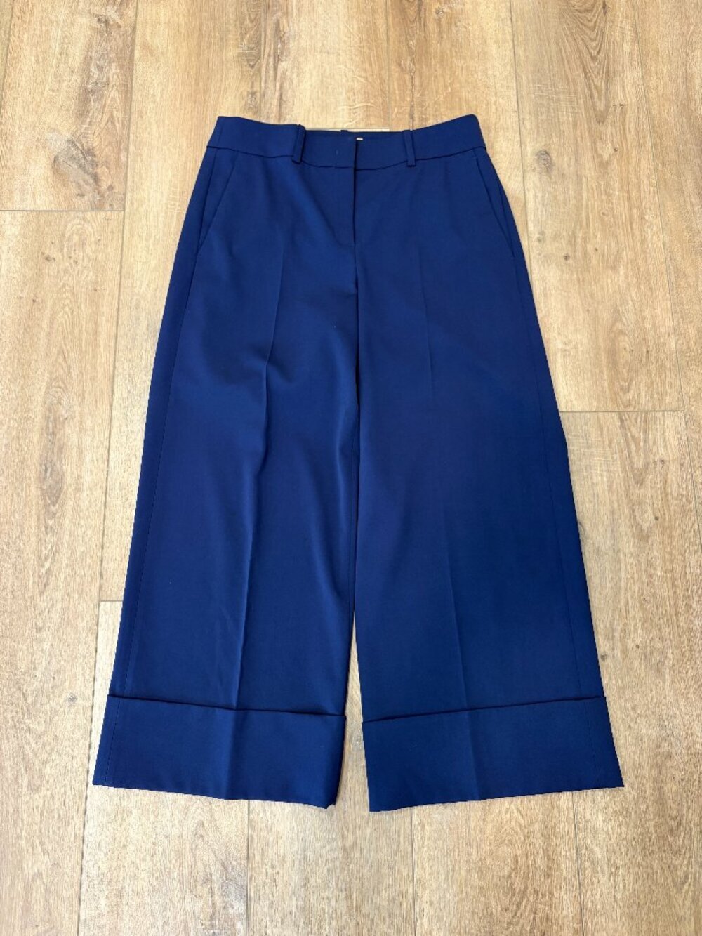 🌟  MICHAEL KORS COLLECTION 🌟 CROPPED CUFFED WIDE LEG WOOL TROUSER NAVY SZ 8